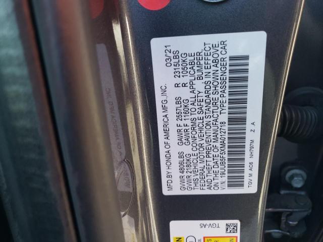 19UUB5F5XMA012718 - 2021 ACURA TLX TECH A GRAY photo 12