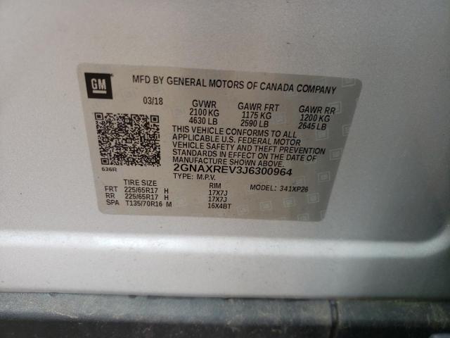 2GNAXREV3J6300964 - 2018 CHEVROLET EQUINOX LS 银色 照片 12