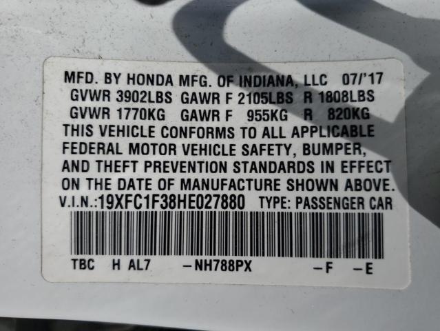 19XFC1F38HE027880 - 2017 HONDA CIVIC EX WHITE photo 12