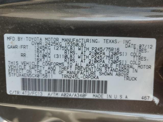 5TFUX4EN5CX015811 - 2012 TOYOTA TACOMA ACCESS CAB Grau Foto 12