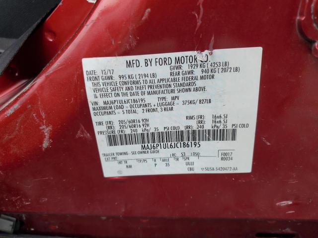 MAJ6P1UL6JC186195 - 2018 FORD ECOSPORT SE Қызыл фото 12