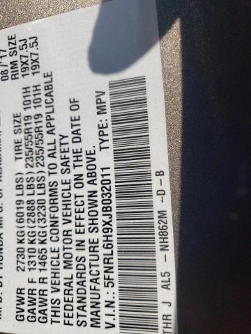 5FNRL6H9XJB032011 - 2018 HONDA ODYSSEY ELITE Gris foto 13