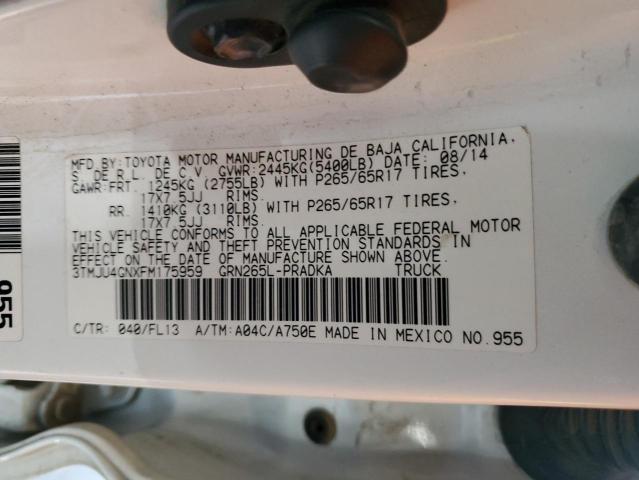 3TMJU4GNXFM175959 - 2015 TOYOTA TACOMA DOUBLE CAB PRERUNNER WHITE photo 12
