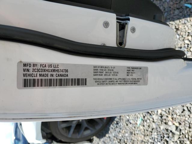 2C3CDXHGXMH574736 - 2021 DODGE CHARGER GT WHITE photo 12