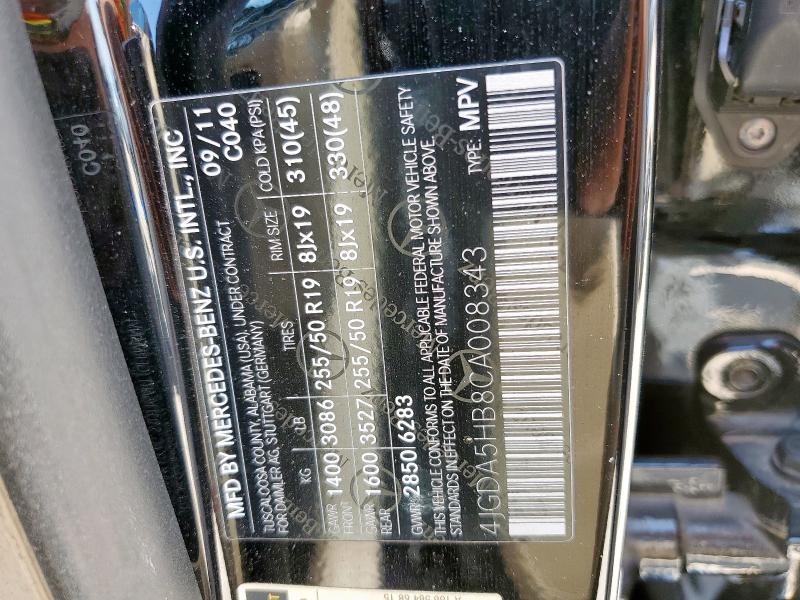 4JGDA5HB8CA008343 - 2012 MERCEDES-BENZ ML 350 4MATIC BLACK photo 14