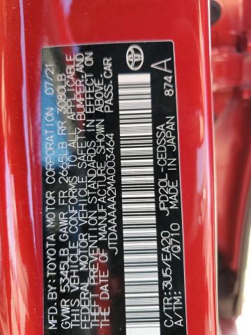 JTDAAAAA2MA003464 - 2021 TOYOTA MIRAI XLE RED photo 12