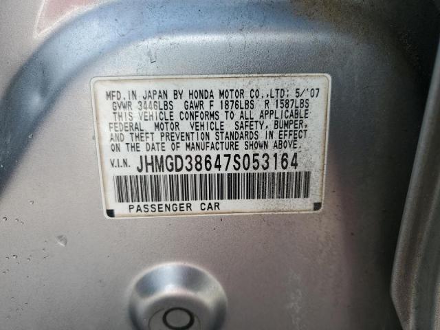 JHMGD38647S053164 - 2007 HONDA FIT S 灰色 照片 12