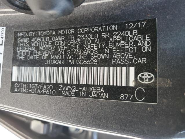 JTDKARFP9H3066281 - 2017 TOYOTA PRIUS PRIM ნაცრისფერი ფოტო 12