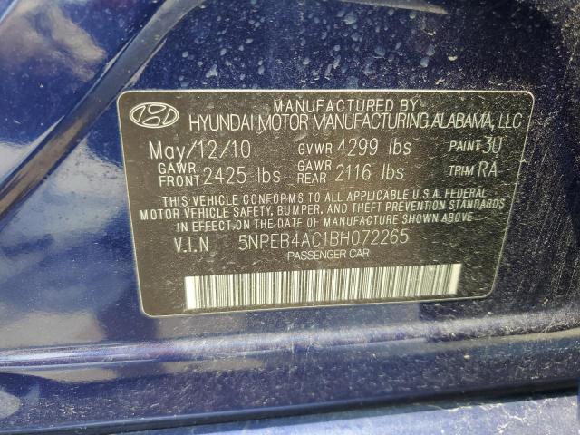 5NPEB4AC1BH072265 - 2011 HYUNDAI SONATA GLS BLUE photo 12