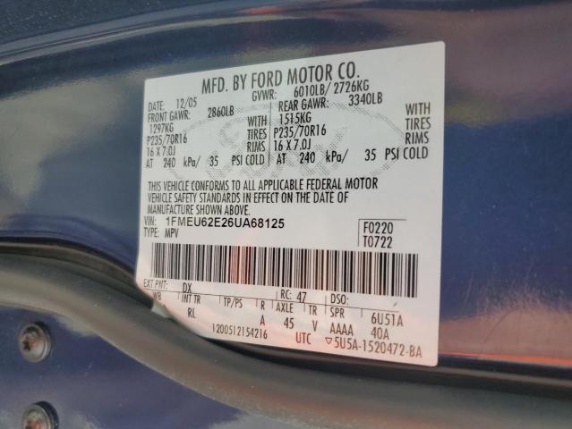 1FMEU62E26UA68125 - 2006 FORD EXPLORER XLS BLUE photo 13