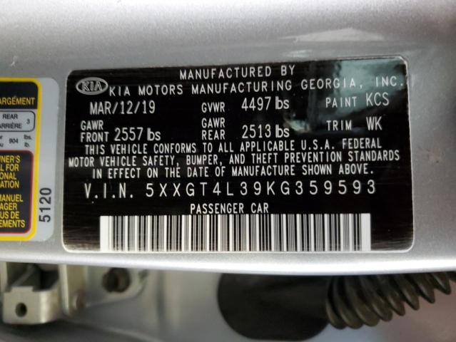 5XXGT4L39KG359593 - 2019 KIA OPTIMA LX Argent photo 12