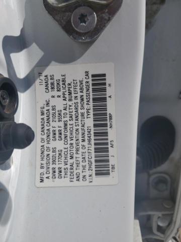 2HGFC1F71JH643421 - 2018 HONDA CIVIC EXL WHITE photo 12