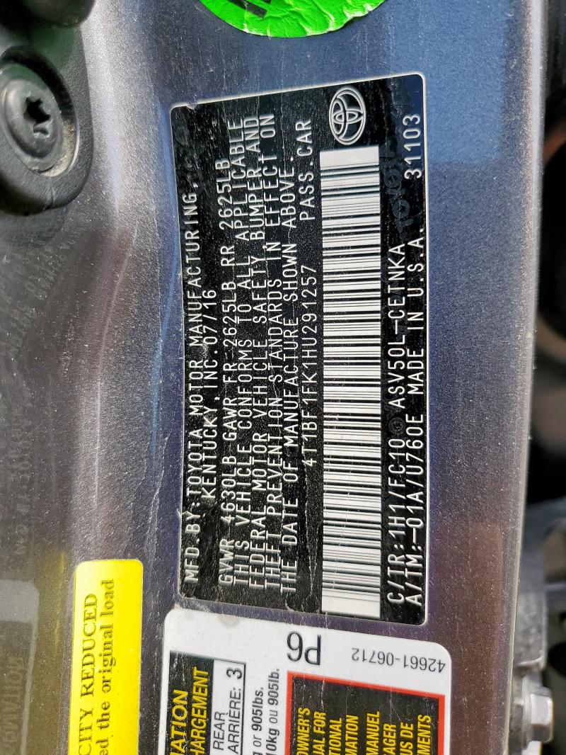 4T1BF1FK1HU291257 - 2017 TOYOTA CAMRY LE 灰色 照片 13