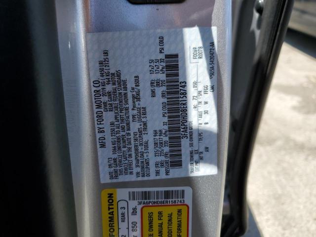 3FA6P0HD8ER158743 - 2014 FORD FUSION SE Արծաթագույն լուսանկար 13