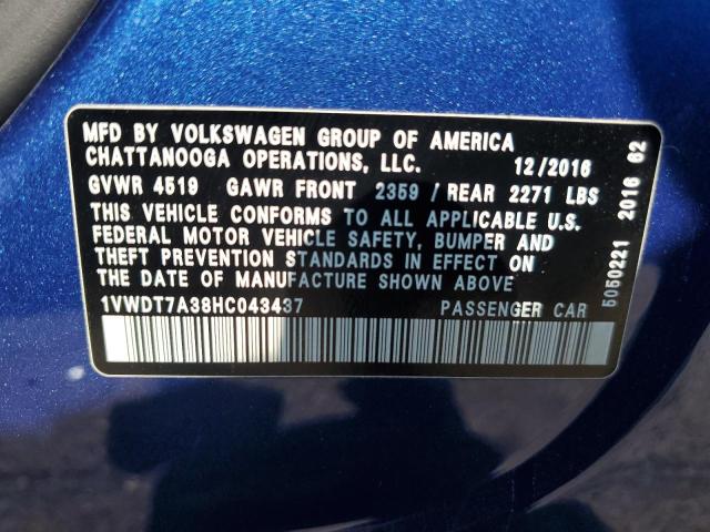1VWDT7A38HC043437 - 2017 VOLKSWAGEN PASSAT R-LINE Mavi foto 13