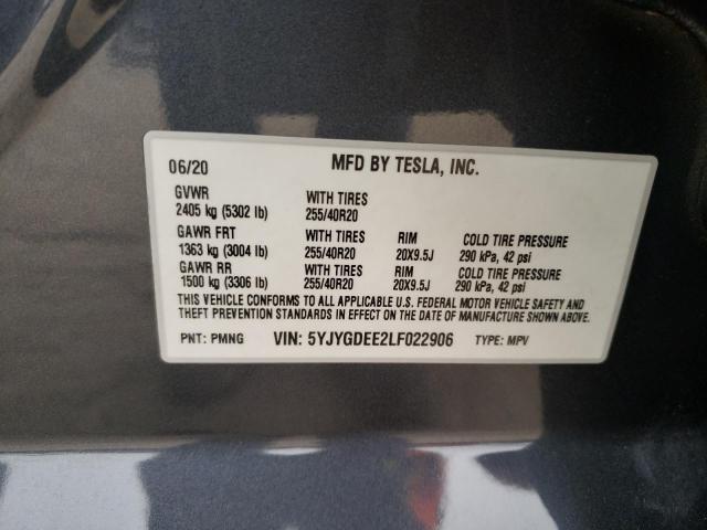 5YJYGDEE2LF022906 - 2020 TESLA MODEL Y GRAY photo 13