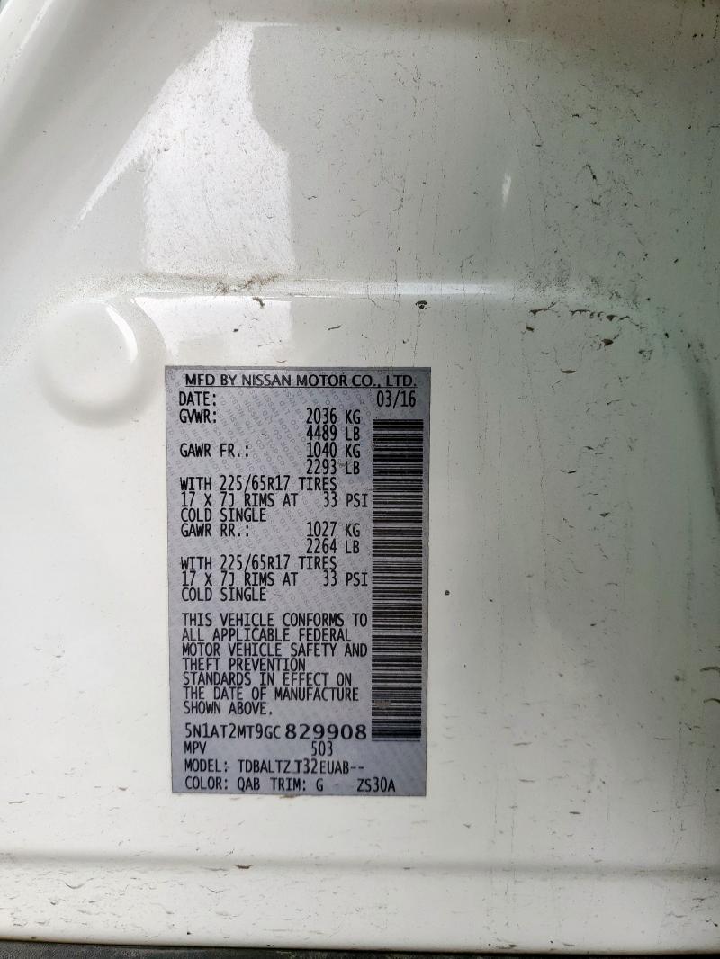 5N1AT2MT9GC829908 - 2016 NISSAN ROGUE S WHITE photo 13