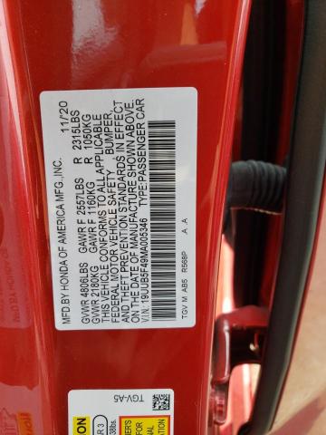19UUB5F49MA005346 - 2021 ACURA TLX TECHNOLOGY RED photo 12