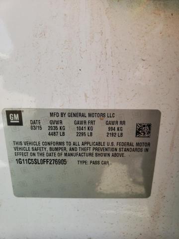 1G11C5SL0FF276905 - 2015 CHEVROLET MALIBU 1LT თეთრი ფოტო 12