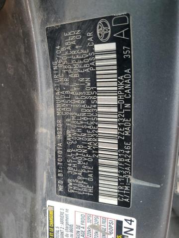 2T1KR32E25C345651 - 2005 TOYOTA COROLLA MA XR GRAY photo 12
