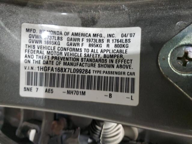 1HGFA168X7L099284 - 2007 HONDA CIVIC EX GRAY photo 12