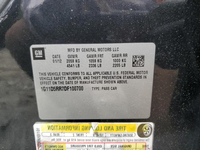 1G11D5RR7DF100700 - 2013 CHEVROLET MALIBU 1LT BLACK photo 12