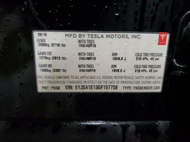 5YJSA1E13GF157708 - 2016 TESLA MODEL S BLACK photo 12