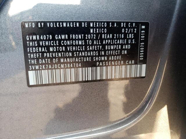 3VW2K7AJ0CM384704 - 2012 VOLKSWAGEN JETTA BASE 灰色 照片 12