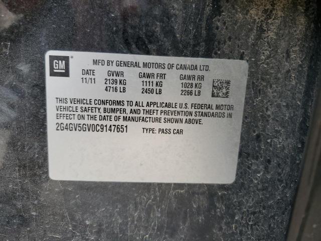 2G4GV5GV0C9147651 - 2012 BUICK REGAL GS BLACK photo 12