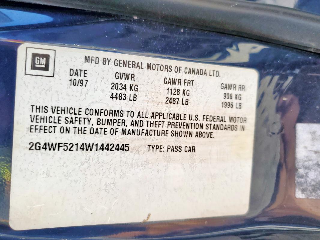 2G4WF5214W1442445 - 1998 BUICK REGAL GS ლურჯი ფოტო 12