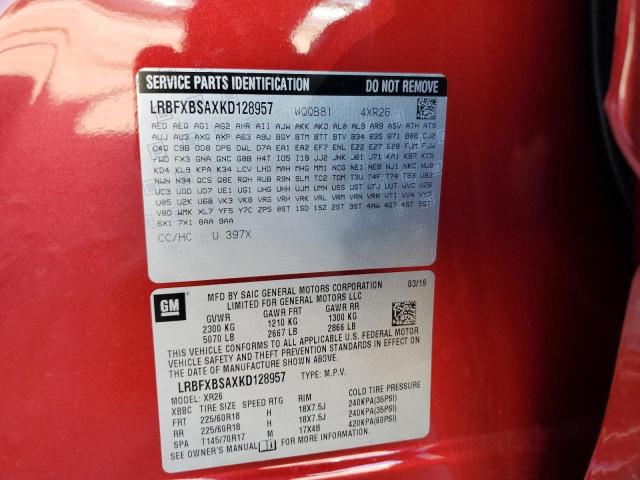 LRBFXBSAXKD128957 - 2019 BUICK ENVISION PREFERRED RED photo 14