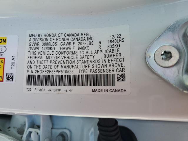 2HGFE2F53PH510523 - 2023 HONDA CIVIC SPORT 白色 照片 12