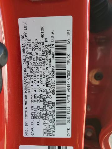 5TEJU62N07Z401255 - 2007 TOYOTA TACOMA DOUBLE CAB PRERUNNER RED photo 12