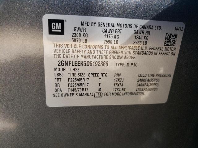 2GNFLEEK5D6192366 - 2013 CHEVROLET EQUINOX LT GRAY photo 13