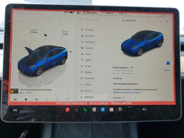 7SAYGDEE7NF559003 - 2022 TESLA MODEL Y BLUE photo 9