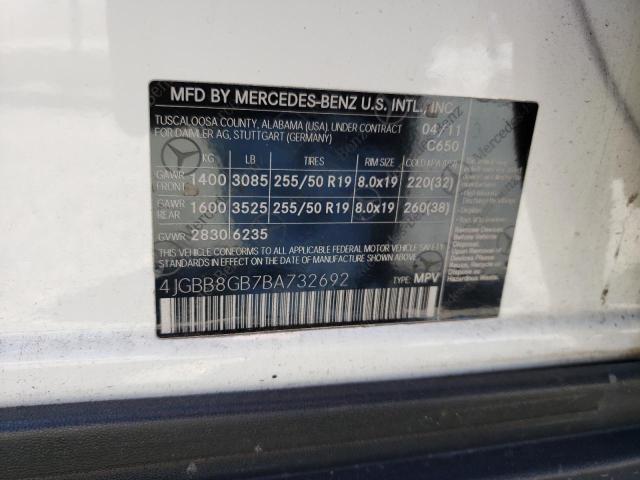 4JGBB8GB7BA732692 - 2011 MERCEDES-BENZ ML 350 4MATIC WHITE photo 13