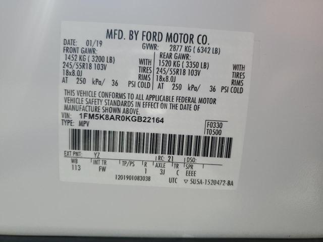 1FM5K8AR0KGB22164 - 2019 FORD EXPLORER POLICE INTERCEPTOR 白色 照片 13