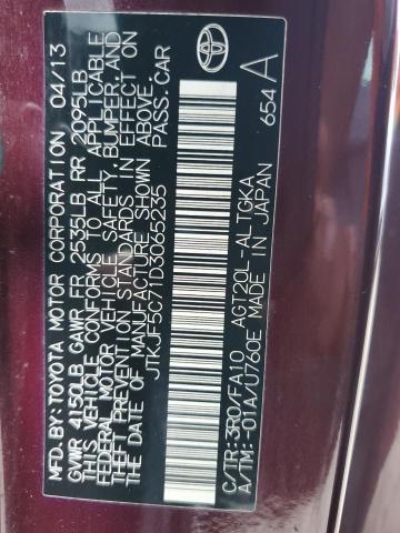 JTKJF5C71D3065235 - 2013 TOYOTA SCION TC 勃艮第红 照片 12