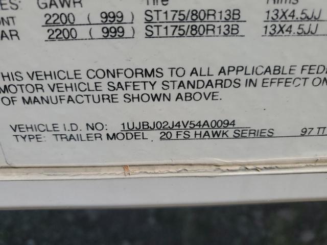 1UJBJ02J4V54A0094 - 1997 JAYC TRAVEL TRL თეთრი ფოტო 10