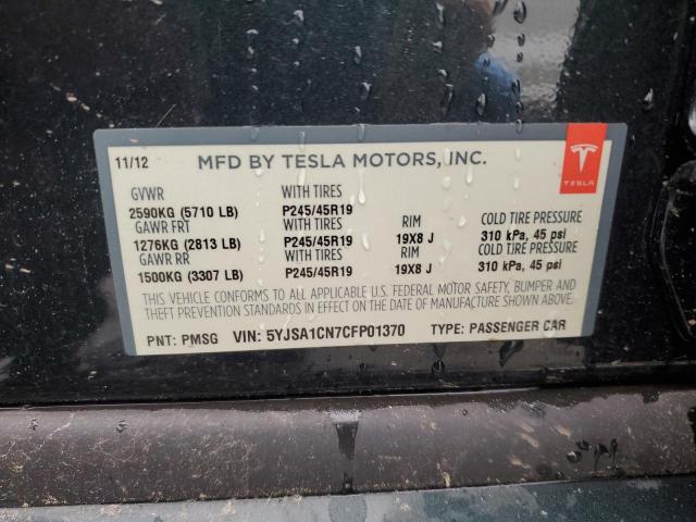 5YJSA1CN7CFP01370 - 2012 TESLA MODEL S BLACK photo 12