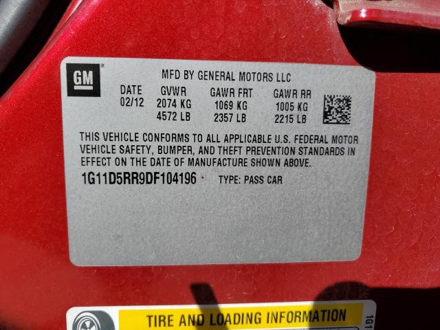 1G11D5RR9DF104196 - 2013 CHEVROLET MALIBU 1LT 红色 照片 12