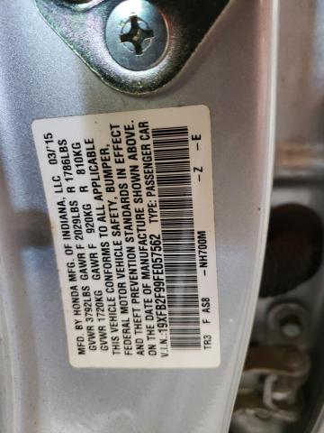 19XFB2F99FE057562 - 2015 HONDA CIVIC EXL SILVER photo 12