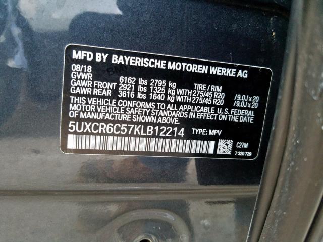 5UXCR6C57KLB12214 - 2019 BMW X5 XDRIVE40I  photo 10