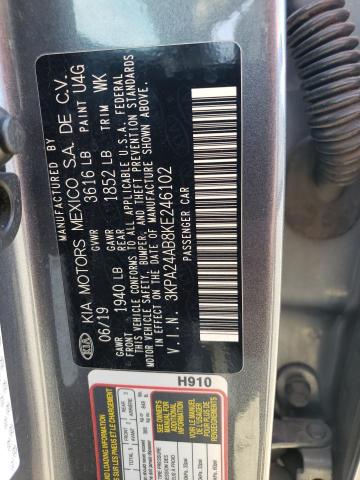 3KPA24AB8KE246102 - 2019 KIA RIO S GRAY photo 12