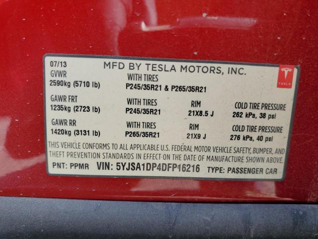 5YJSA1DP4DFP16216 - 2013 TESLA MODEL S Qırmızı foto 12