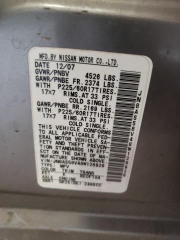 JN8AS58V48W128928 - 2008 NISSAN ROGUE S GRAY photo 13