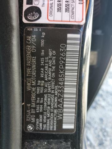 WBAAZ33485KP92630 - 2005 BMW 325 IS SULEV BLACK photo 12