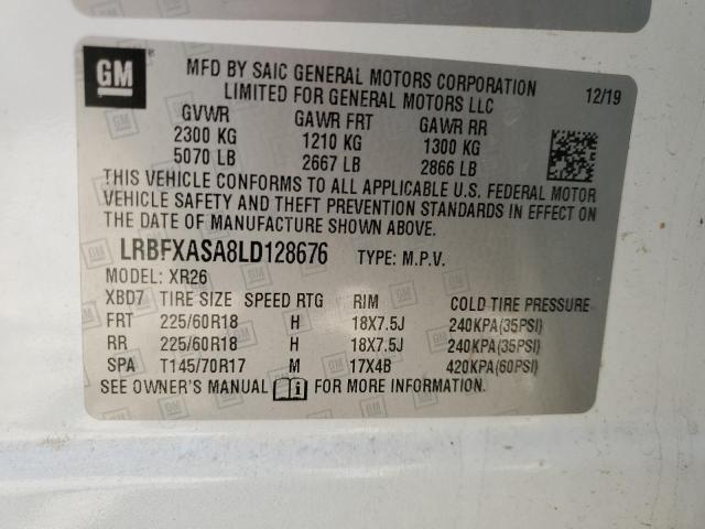 LRBFXASA8LD128676 - 2020 BUICK ENVISION WHITE photo 12