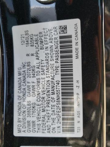 2HGFE2F58NH557740 - 2022 HONDA CIVIC SPORT 黑色 照片 12