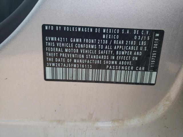 3VW2K7AJ5FM316113 - 2015 VOLKSWAGEN JETTA BASE 银色 照片 12